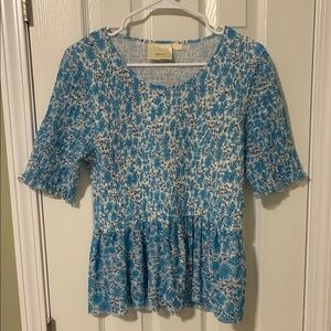 Maeve Blue and White Floral Smocked Blouse